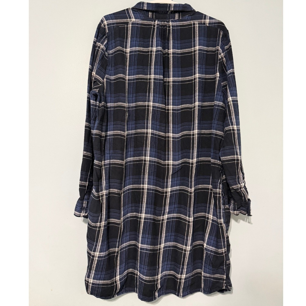 Beachlunchlounge XL Blue Plaid Cotton Shirt Dress Tunic Navy White Long Sleeve - Picture 2 of 6